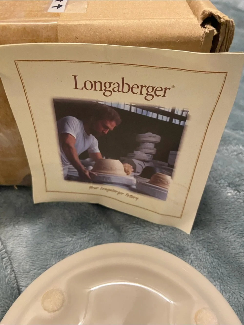 Longaberger Cream Ceramic Crock with Blue Floral Accent